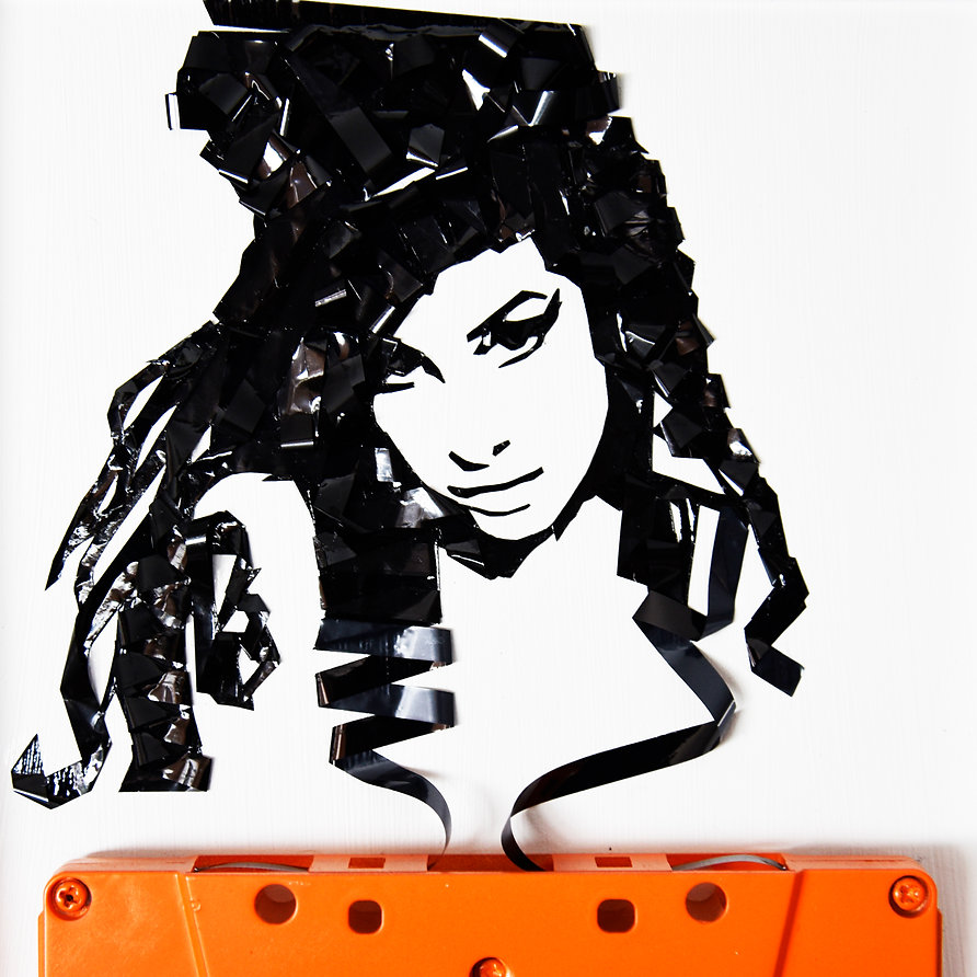 Erika Iris's tape art of famous musicians - Amy Winehouse