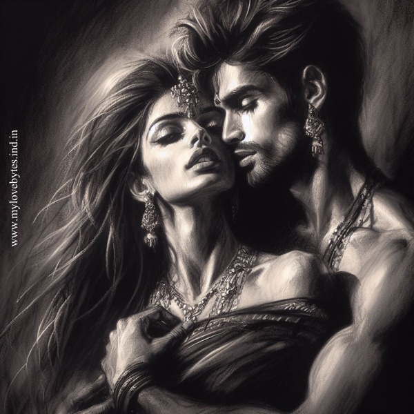 indian lovers in embrace sketch, sensual Indian Couples