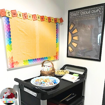 A staff morale hub is a central location in your school where you can include anything and everything to show your staff how much you appreciate them throughout the year.