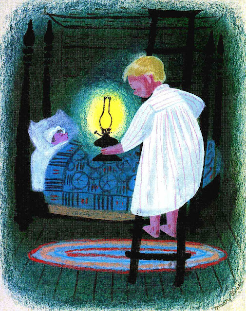 a children's illustration by Mary Blair, children going to bed at night