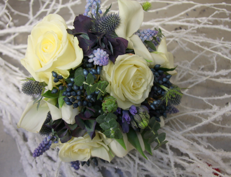 Blue Frosted Ivory Winter Wedding Bouquet