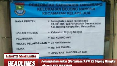 Peningkatan Jalan (Betonisasi) RW 22 Bojong Nangka Disoal LSM LIPAN HAM