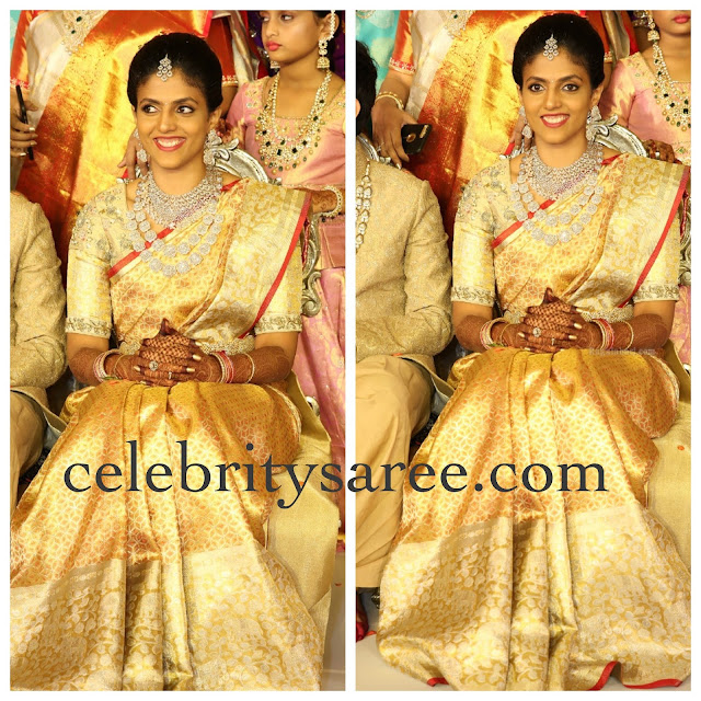 Bride in Benaras Golden Silk Sari