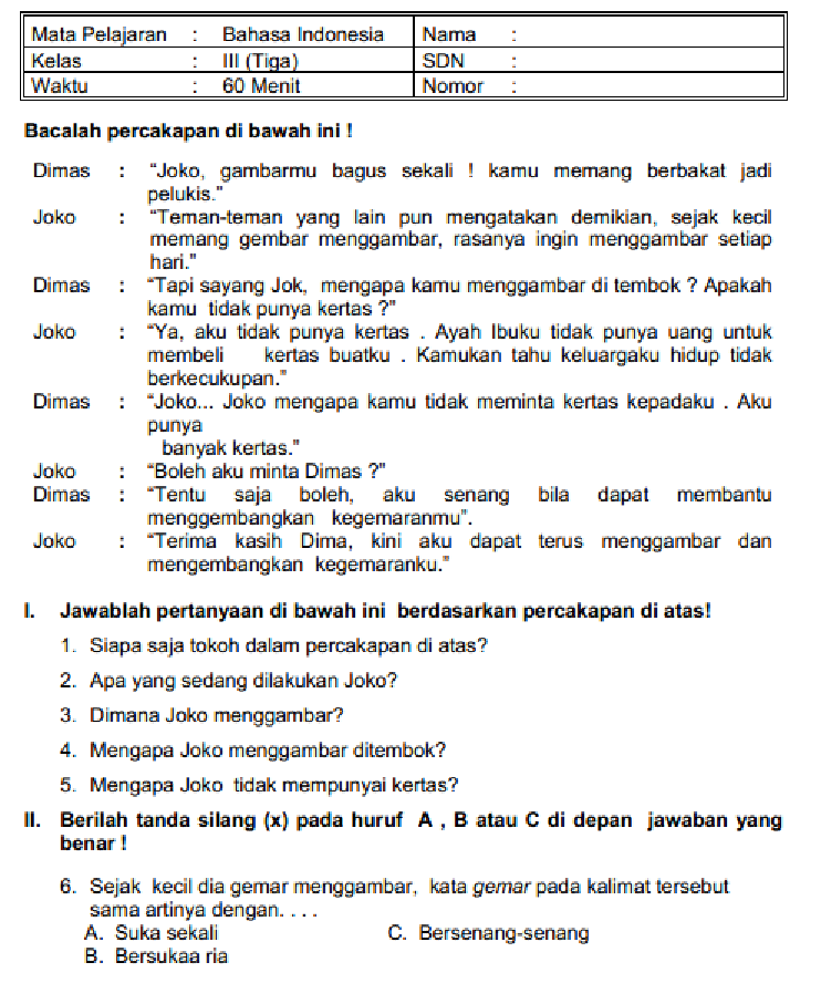 Soal Latihan Bahasa Indonesia Kelas 3 Sd Semester 2 – Kami
