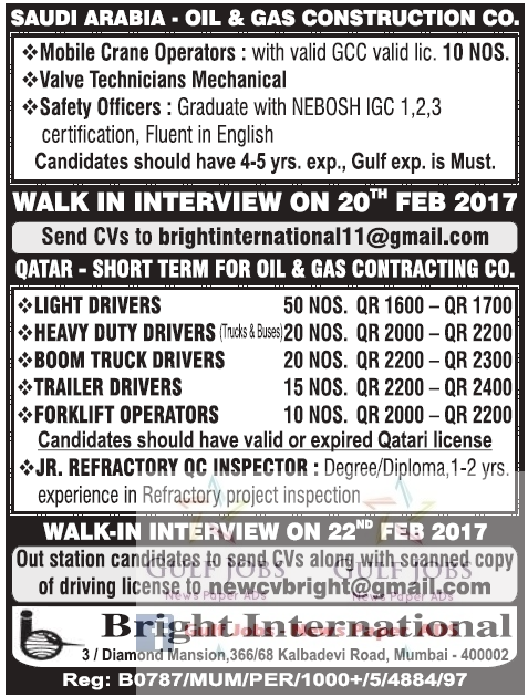 Oil & Gas contracting co Jobs for KSA & Qatar