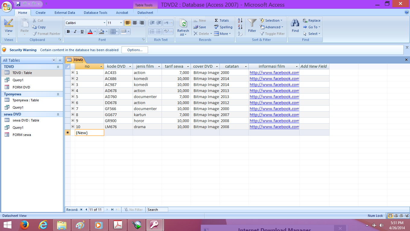 Cara membuat tabel, query dan form pada MS access 2007 