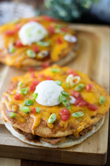 Crispy Mexican Pizzas on a block