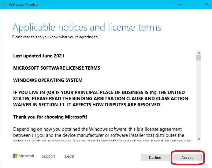 Accept Windows 11 License Terms