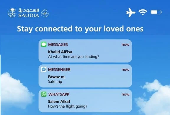 SAUDIA LAUNCHED FREE FB MESSENGER TEXTING ON BOARD