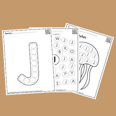 Letter J dot markers free preschool coloring pages ,learn alphabet ABC for toddlers