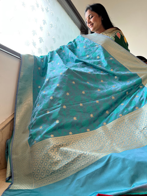 Turquoise Blue Mushroo Silk Dupatta