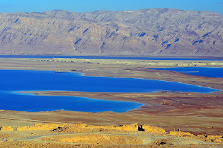 view from masada looking down at dead sea and jordan