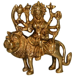 DronaCraft Lion Riding Goddess Durga Small Brass Statue