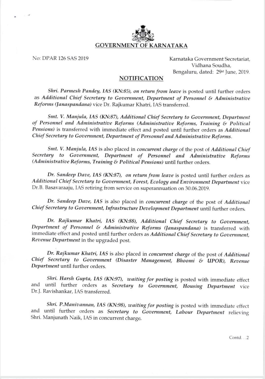 The transfer order of the Commissioner of Public Instruction, Mr. PC Japper Sir and several IAS officers