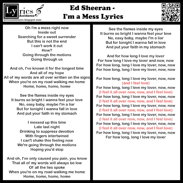 Ed Sheeran - I'm a Mess Lyrics | lyricsassistance.blogspot.com