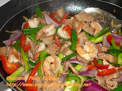 Pork and Prawn Stirfry with Oysters Sauce - Cooking Procedure