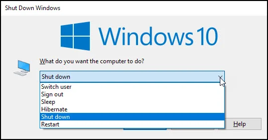 Windows shutdown Option like logoff , Hidernate , Sleeping & Switch user .