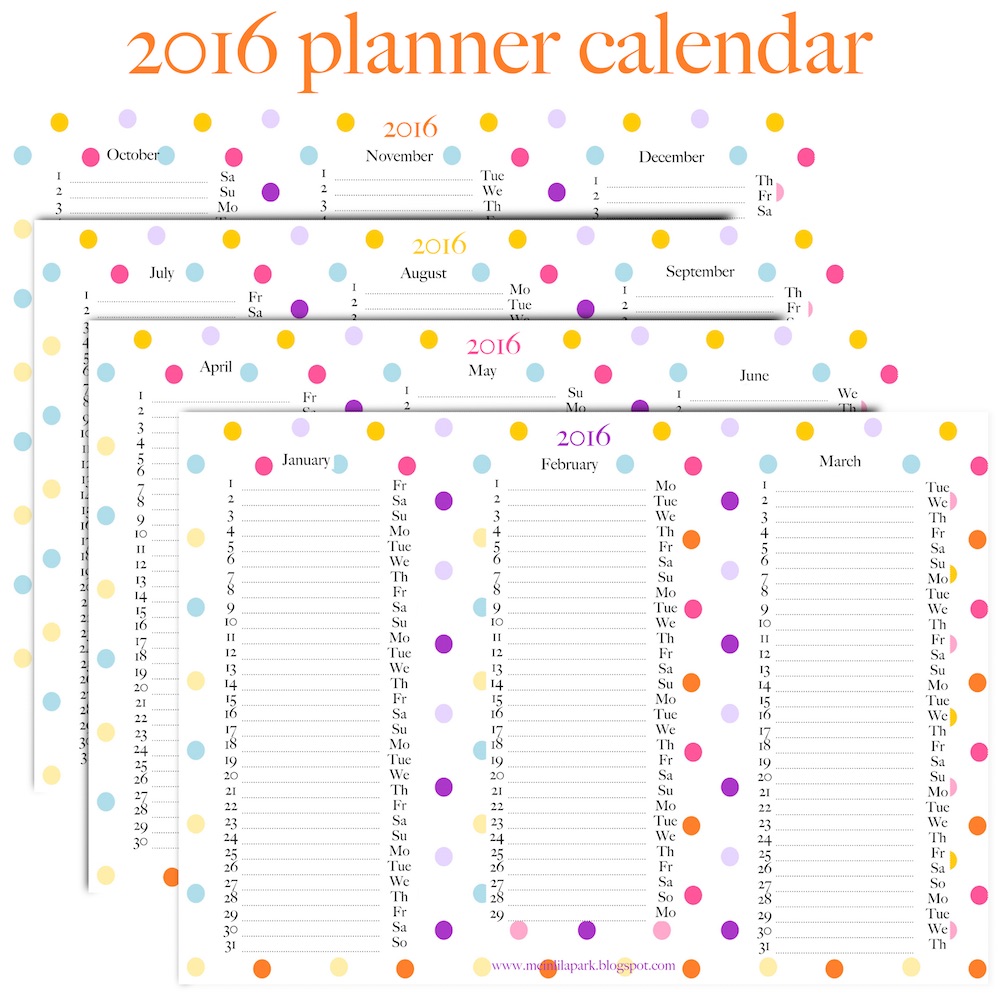 Free Printable 2016 Planner Calendar Ausdruckbarer