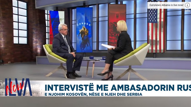 Russian ambassador mikhail afanasiev in an interview to auronews albania with ilva tare