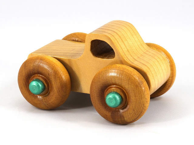 Wood Toy Monster Truck based on the Pickup in the Play Pal Series, Handmade & Finished with Amber Shellac & Metallic Green Acrylic Paint