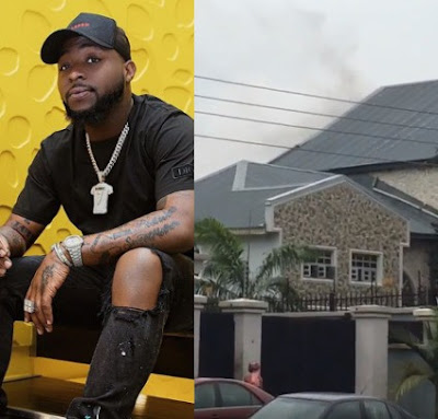 Davido's father, Adedeji Adeleke's house on Esther Adeleke street in Lekki, Lagos state was gutted by fire today 
