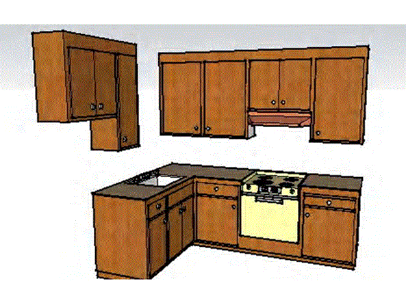   Contoh rekabentuk 3D kabinet dapur.