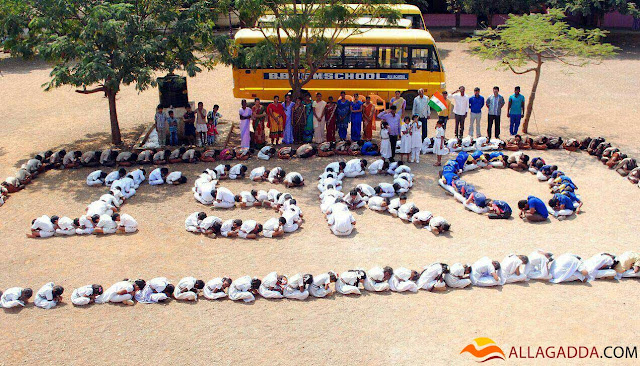 BBR High School Students in the ground formed a signature style to congratulate isro scientists allagadda