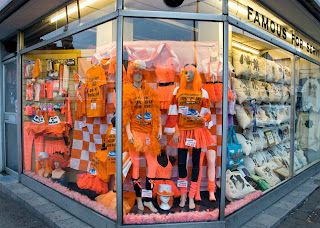 Blackpool Shop Window with Tangerine Merchandise for the Football