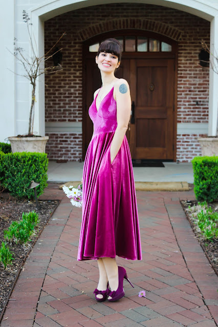 Tea Length Velvet Bridesmaid dress from Yelure