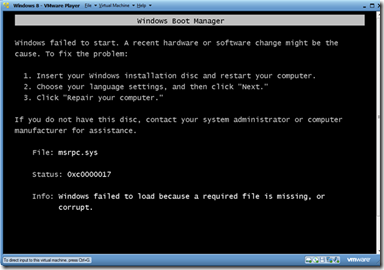Error 0XC0000017 Windows Failed To Load Because A required File Is Missing Or Corrupt