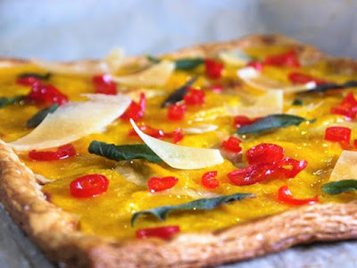 Butternut squash tart with sage, honey & chilis