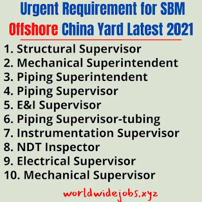 Urgent Requirement for SBM Offshore China Yard Latest 2021