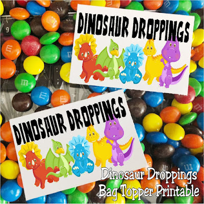 Dinosaur Droppings bag topper printable perfect for a Dinosaur party to use as party favors.