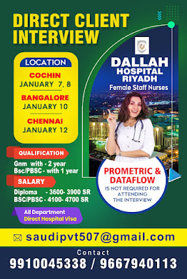 Urgently Required Nurses for Dallah Hospital, Riyadh, Saudi Arabia - Direct Interview