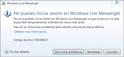 Solucionar el error 80048820 en el MSN Messenger