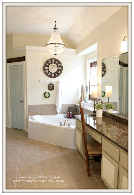 Mia Chandelier-Pottery barn-Chandelier Above tub-Farmhouse Master Bathroom- From My Front Porch To Yours