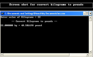 Output of Convert Kilograms to pounds C program