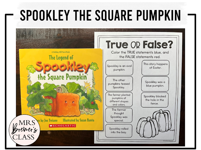 Spookley the Square Pumpkin book activities unit with book companion worksheets, literacy printables,  and a craft for Halloween in Kindergarten and First Grade