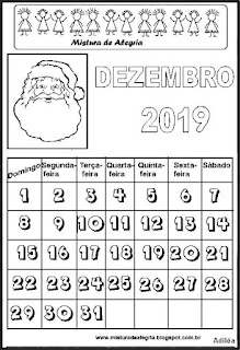 Calendário dezembro 2019 para colorir