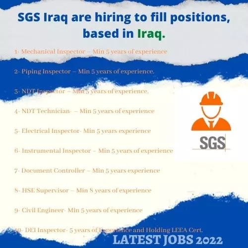 SGS Iraq is hiring to fill positions, based in Iraq