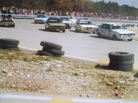 Paykans are racing along locally built Hillman Avengers at the Azadi Stadium