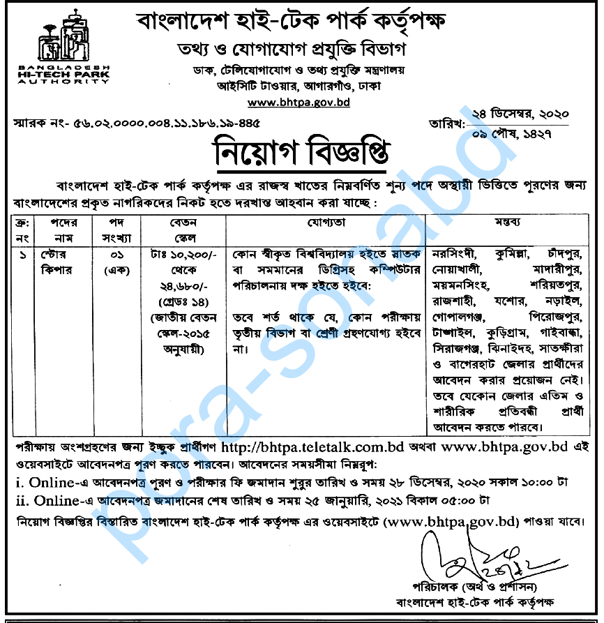 Bangladeshi Hi Tech Park Authority BHTPA Job Circular 2021