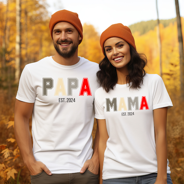 Mama Est. 2024 und Papa Est. 2024 T-Shirts