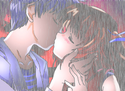 Anime Couple Kiss in rain Wallpaper