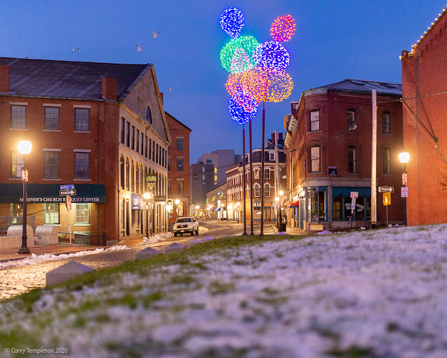 Portland, Maine USA December 2020 photo by Corey Templeton of winter lights in Boothby Square.