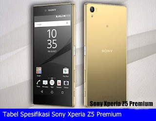 Tabel Spesifikasi Sony Xperia Z5 Premium.