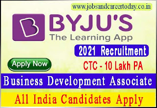 Byjus Recruitment 2020 For Business Development Associate Post  CTC