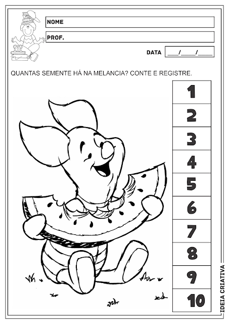 Contando e Registro números até 10 Turma do Pooh Leitão