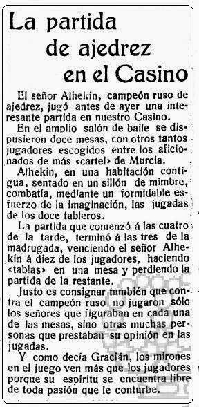 Sobre las simultáneas de Alezander Alekhine en La Verdad, 9 de junio de 1922