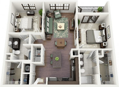 cute two bedroom 3d floor plans with double bedroom sets